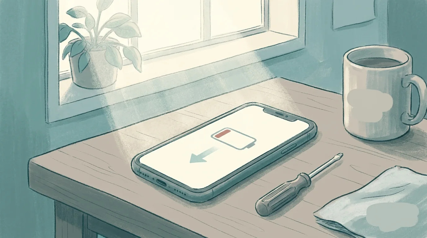 残量が早く減っていくスマートフォンと、使用状況を確認するイメージ