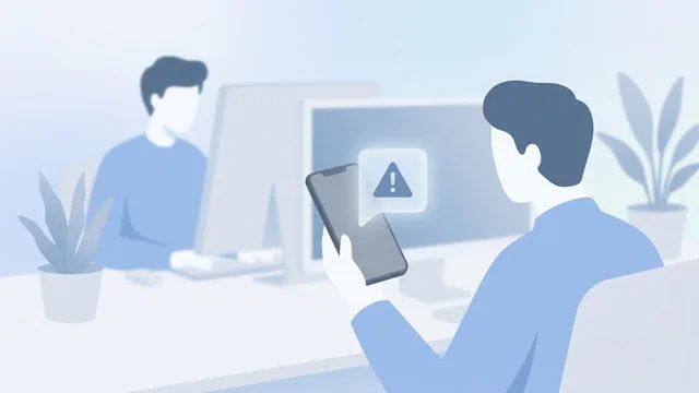 膨らみを想起させるスマートフォンと注意アイコンのイラスト
