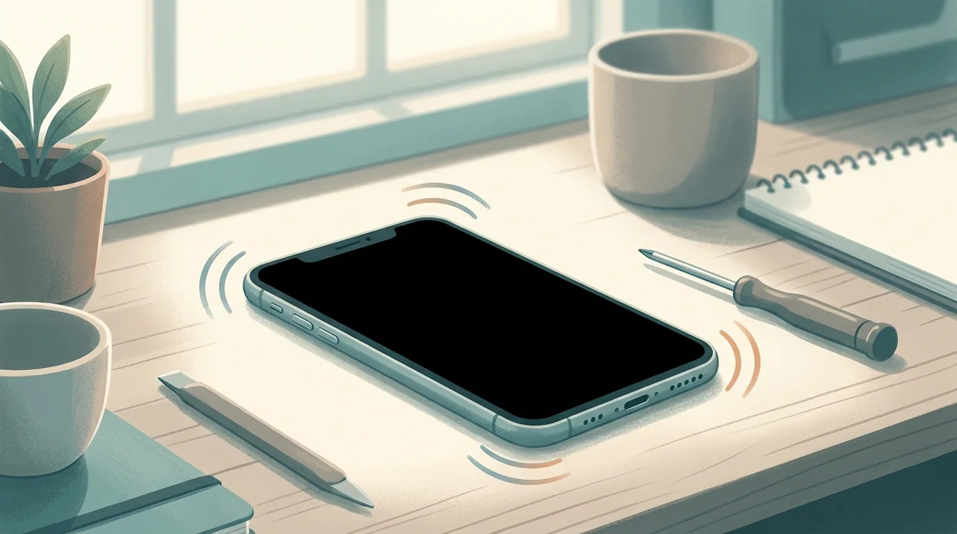 画面は真っ暗だが着信や振動の気配があるスマートフォンのイメージ