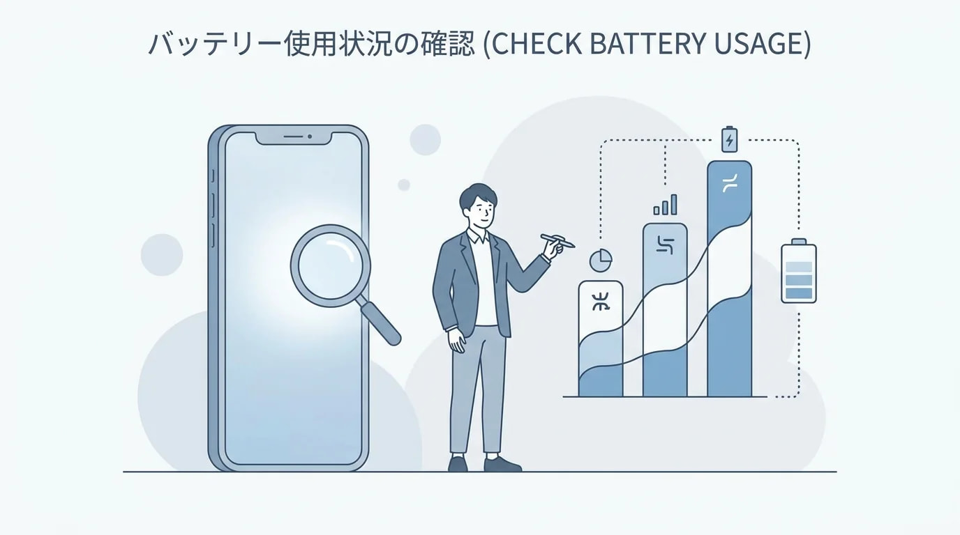 バッテリー使用状況を確認する手順のイメージ図（実機画面の複製ではない）