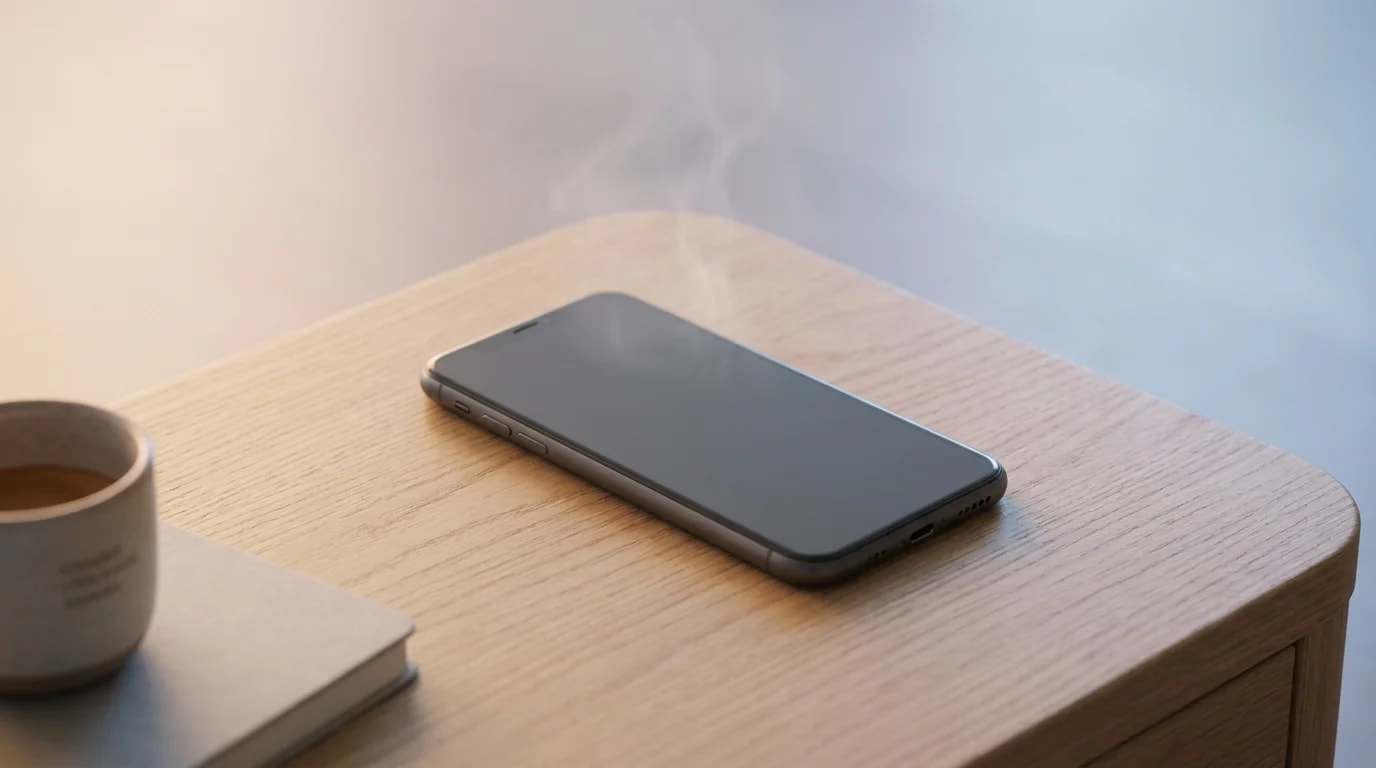 操作せず置いたままのiPhoneが温まっているイメージ