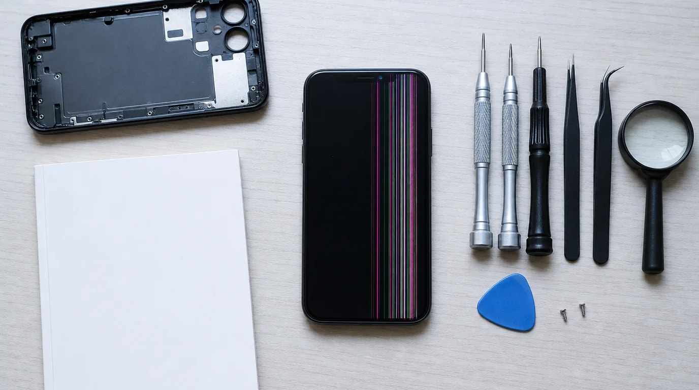 薄い縦線が見えるiPhone画面のイメージ