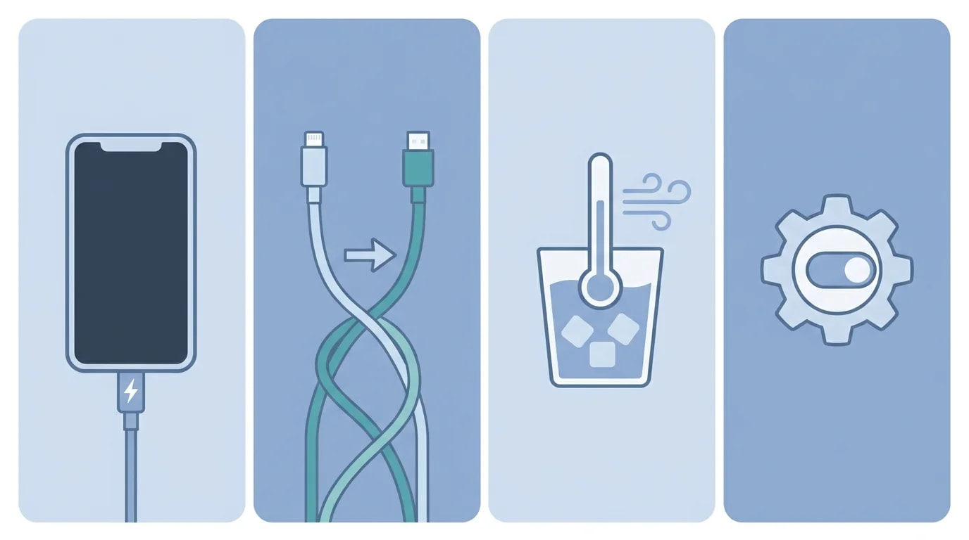 充電が遅いときの切り分け：負荷、ケーブル、温度、設定、本体