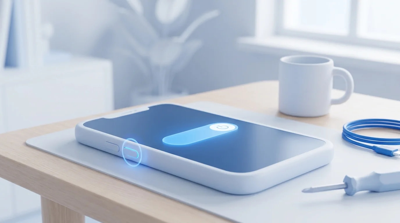 電源オフスライダが表示されたiPhoneの操作イメージ
